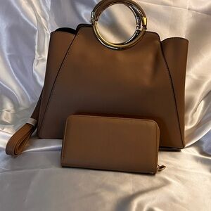 Elegant Brown Handbag and Wallet Set